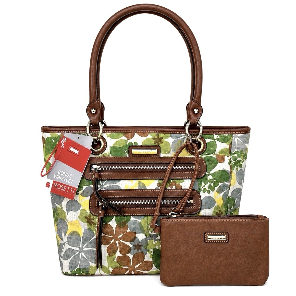 Rosetti Olivia Camo Floral Shoulder Tote Bag Double Handle w/ Wristlet Boho NWT